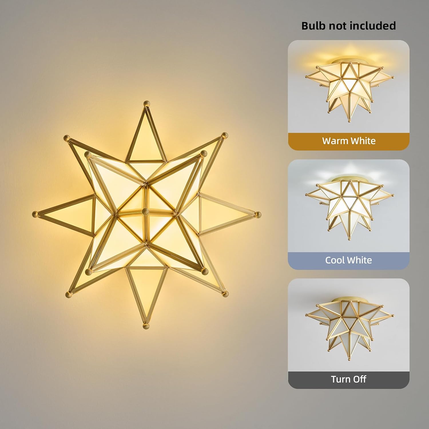 Moravian Brass Star Ceiling Light - Gold Vintage Antique Flush Mount Lighting - Art Deco Mid Century Milk Glass Fixture Lights for Hallway Bedroom Room Hall Entryway Laundry Foyer Kitchen Schoolhouse
