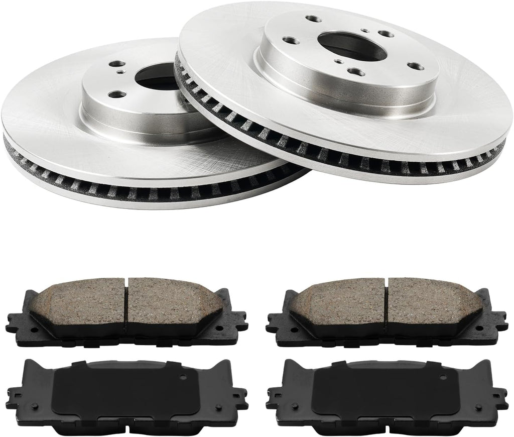 KAX Front Brake Kit Fits for Toyota Camry 2007-2017, Avalon 2008-2018, for Lexus ES350 2007-2018, ES300h 2013 2014 2015 2016 2017 2018, Vented Disc Brake Rotors + Ceramic Pads Kit