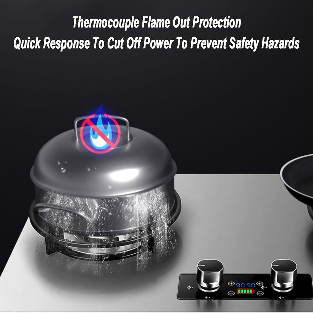 Gas Stove 2 Burners,NG/LPG Convertible Stove,Tabletop/Built-in Stainless Steel Cast Copper Cooktop,with Flameout Protection,4.8KW/5.2KW(NG)