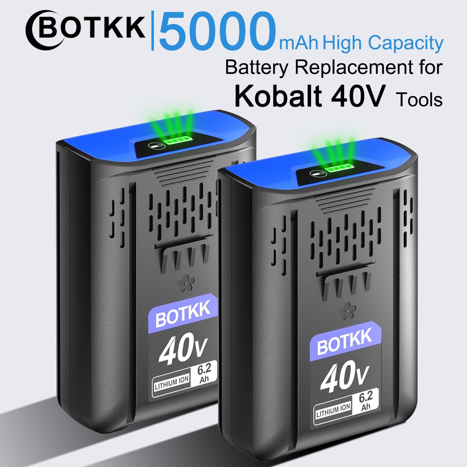 Upgraded 6.2Ah Replacement for Kobalt 40V Battery, Compatible with Kobalt 40 Volt KM-1640-06 KM 4040-06 KPM1040A-03, 2 Packs