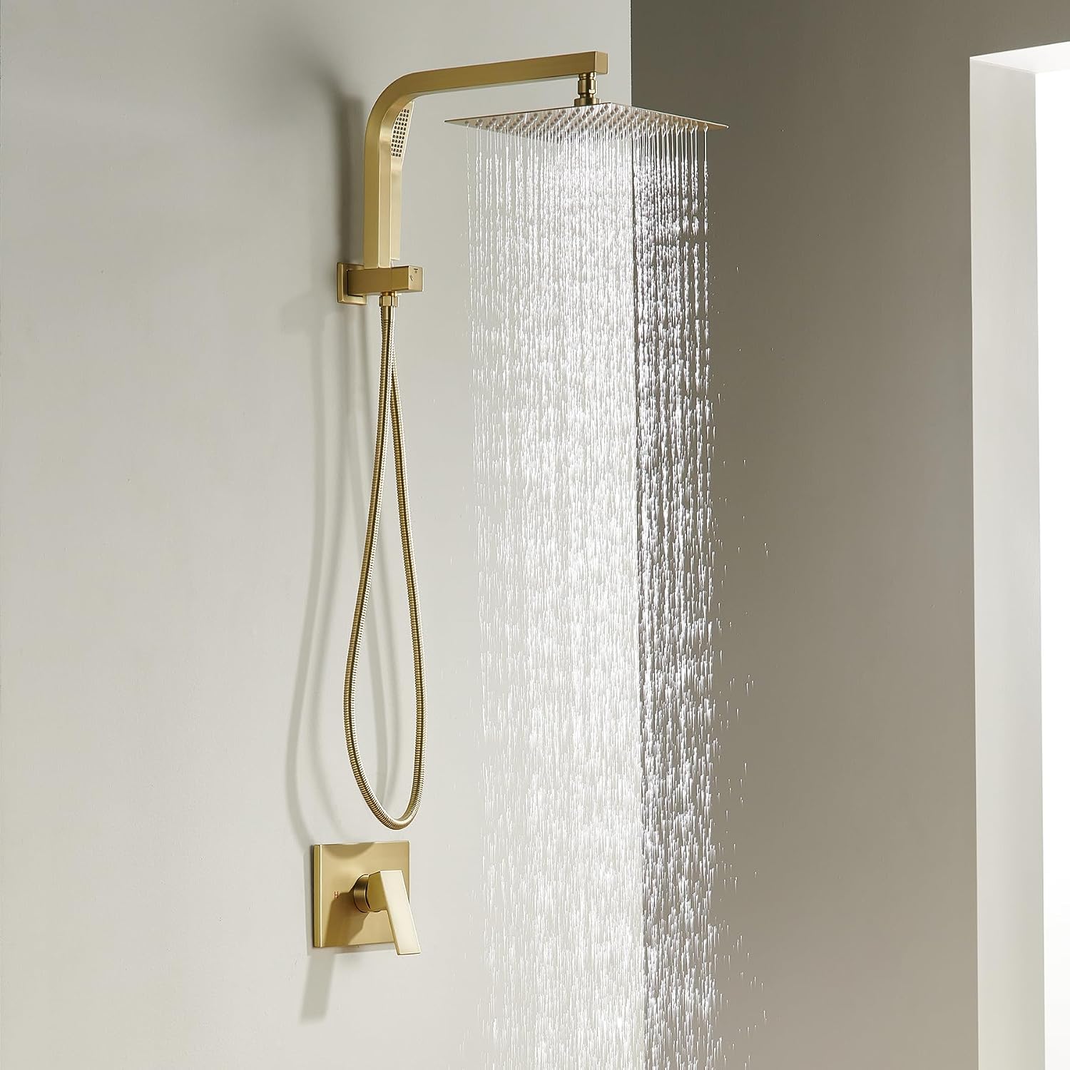 Brushed Gold Shower System with 10Inch Rain Shower Heads with Handheld Spray Combo, Gold Shower Faucet Set with Rain Shower and Handheld, Gold Shower Head and Handle Set(Shower Valve Kit Included)