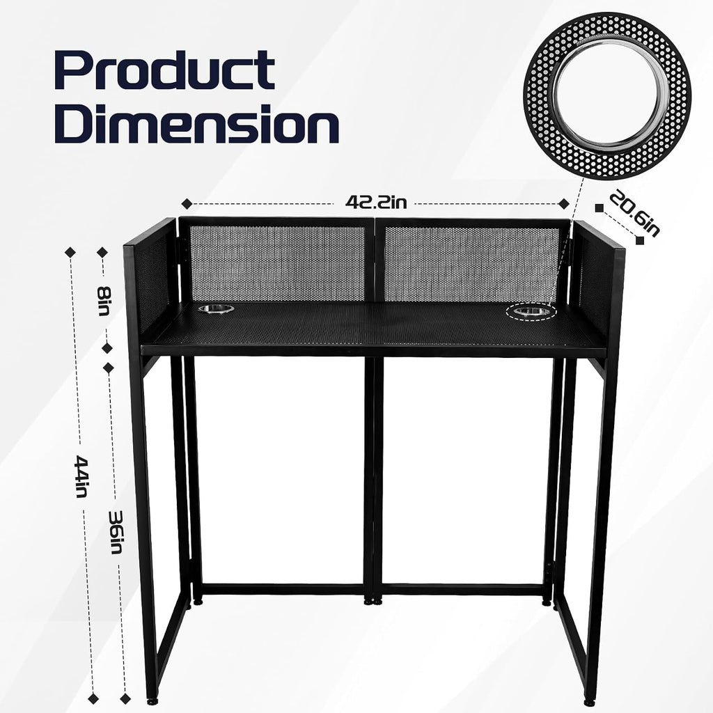 Portable DJ Booth 40' x 20', DJ Facade Table with Black/White Light Scrims, Foldable DJ Stand for Laptop and Controller,with Carry Bag, Cable Hole, Perfect for Bars, Clubs, Party, Private Events