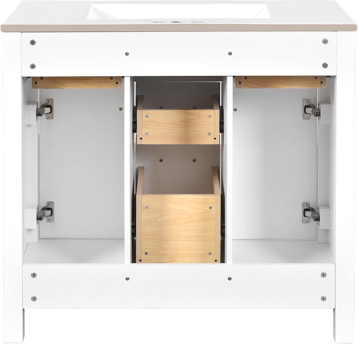 Virubi 36' Bathroom Vanities with Single Sink Set, Bathroom Storage Cabinet with 4 Drawers and 2 Soft Closing Doors, Solid Wood Frame Bathroom Sink Vanities (White)