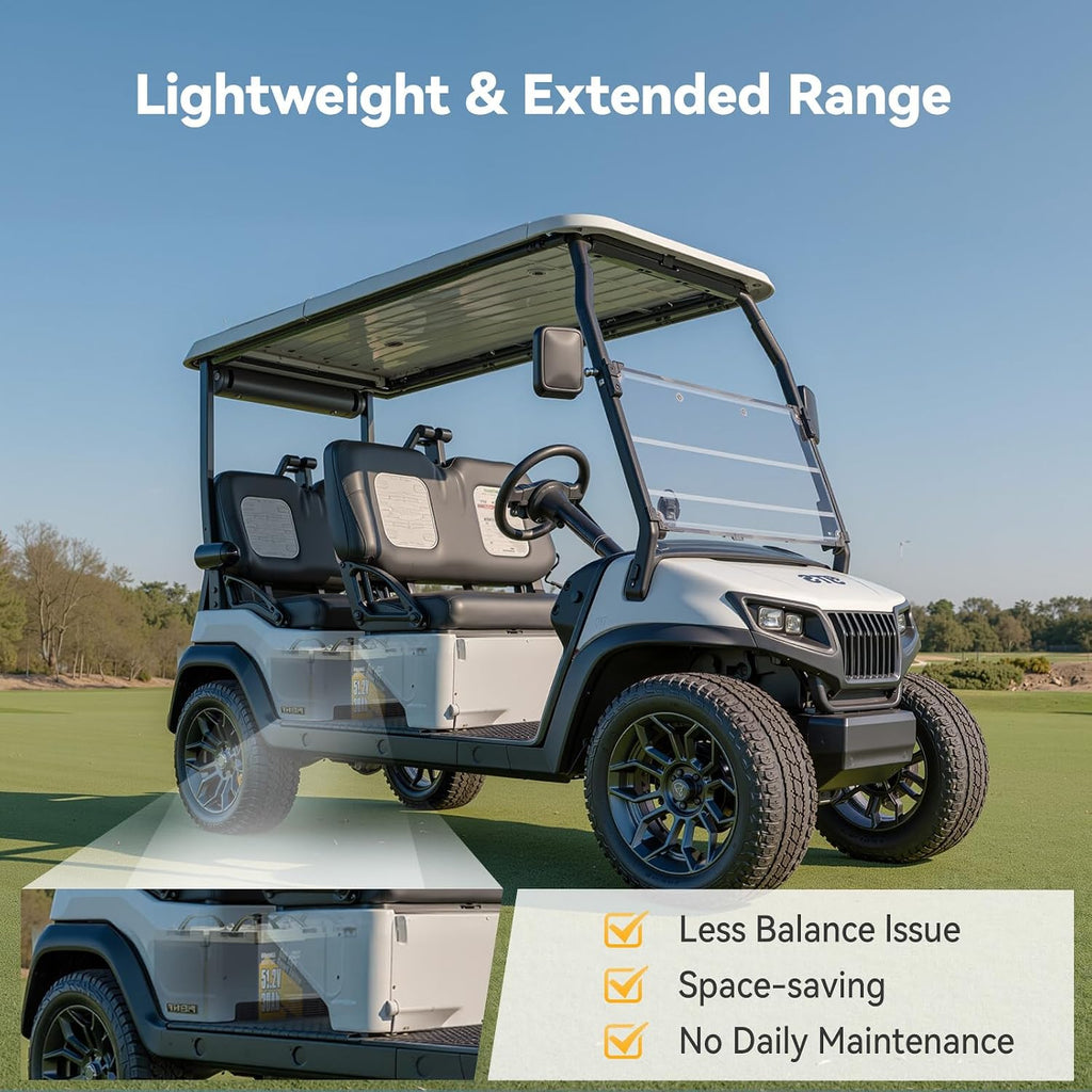 Power Queen 48V 30Ah Lithium Golf Cart Battery with 18A Charger, Bluetooth LiFePO4 Battery GC2,100A BMS & Low-Temp Protection, Support 3kW Motor, Max 4.096kW Output, LCD 500A Monitor for Golf Carts