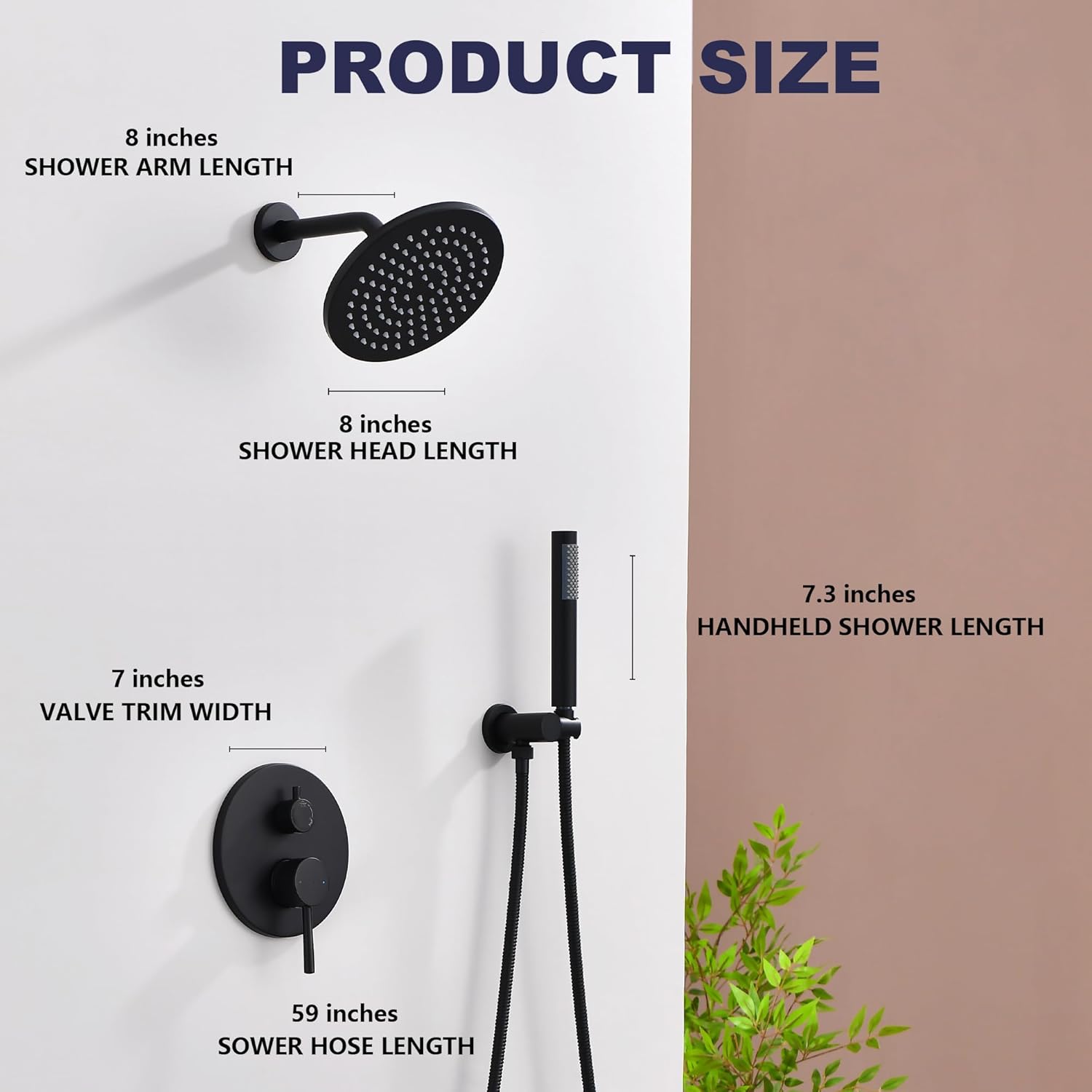 Shower System, Black Shower Faucet Set, 8' Rainfall Shower Head and Handheld Spray Combo, Round Shower Head and Handle Set with Valve and Trim Kit, Matte Black