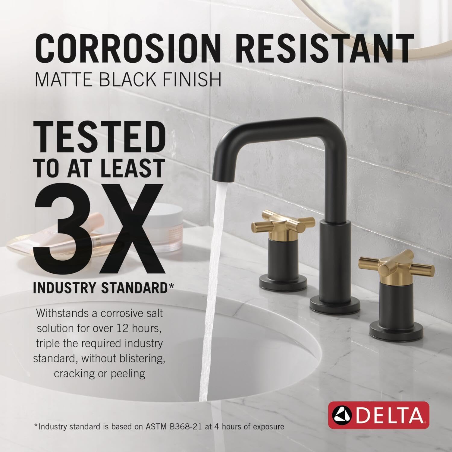 Delta Faucet Nicoli 14 Series Single-Handle Shower Faucet with 5-Setting H2Okinetic Shower Head, Nicoli Widespread Bathroom Sink Faucet 3-Hole, Matte Black/Champagne Bronze (Shower Valve Included)