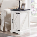 JXQTLINGMU Nightstand with Charging Station, Rectangular Farmhouse End Table with Barn Door and Adjustable Storage Shelf, 17' Deep Wood Rustic Sofa Side Table for Living Room, Bedroom, White | with Charging Station