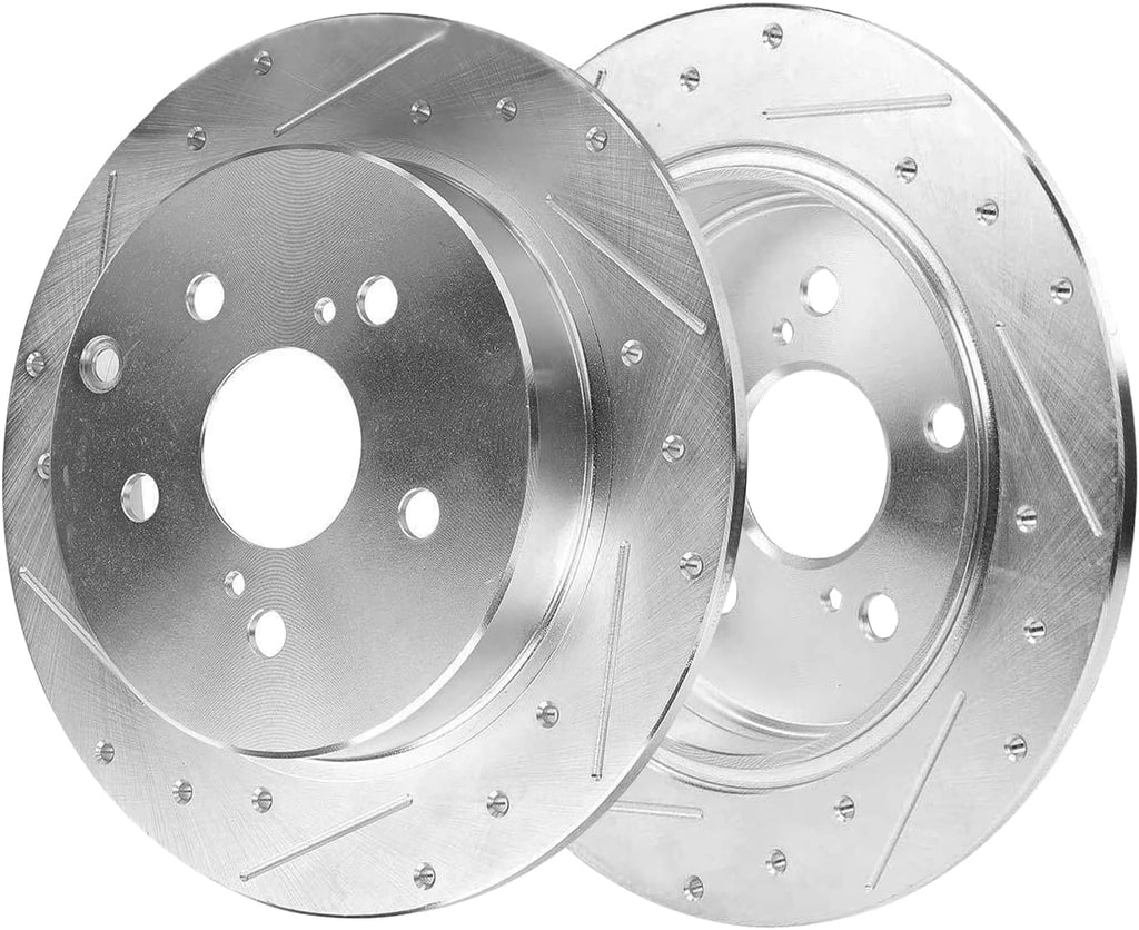 Detroit Axle - Brake Kit for Toyota 2012-2017 Prius V, 10.83' inch Front and 11.42' inch Rear Drilled and Slotted Disc Brake Rotors Ceramic Brakes Pads with Hardware 2013 2014 2015 2016 Replacement