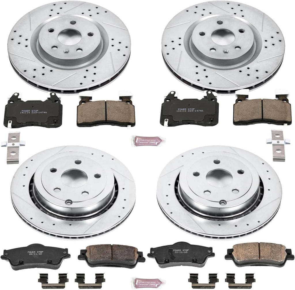 PowerStop Front and Rear Brake Kit for Chevrolet SS 2014 - Drilled and Slotted Disc Rotors with Carbon-Fiber Ceramic Brake Pads Replacement, K7005