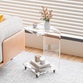 Acrylic C Table with Wheels, 2-Tier Mobile Side Table for Small Spaces, Sofa/Couch End Table, Clear Drink Table, Modern Laptop Stand for Living Room Bedroom, 13.8' L x 13' W x 22' H