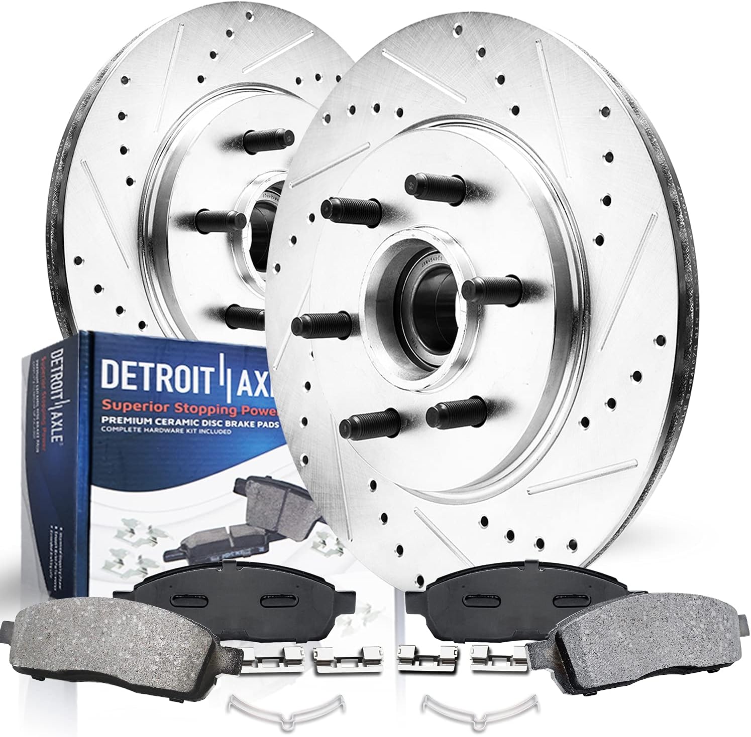 Detroit Axle - RWD 6 Lugs Front Brake Kit for 04-08 Ford F-150 06-08 Lincoln Mark LT 2004 2005 2006 2007 2008 Drilled and Slotted Brake Rotors Ceramic Brake Pads Replacement Brakes Kit