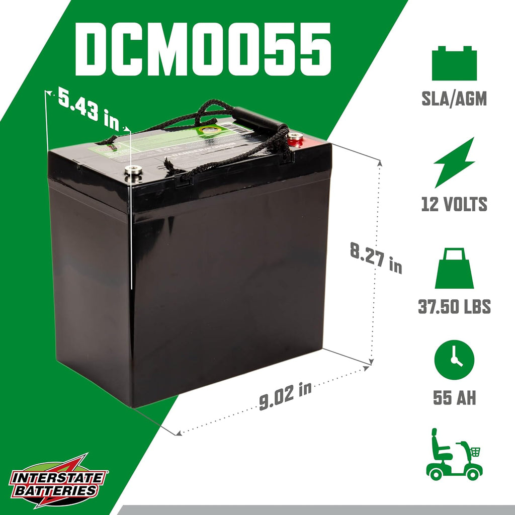 Interstate Batteries 12V 55Ah Deep Cycle Mobility Battery Group 22NF VRLA SLA AGM (Insert Terminal) Rechargeable Replacement for Wheelchairs, Scooters, ATVs, Solar Power (DCM0055)