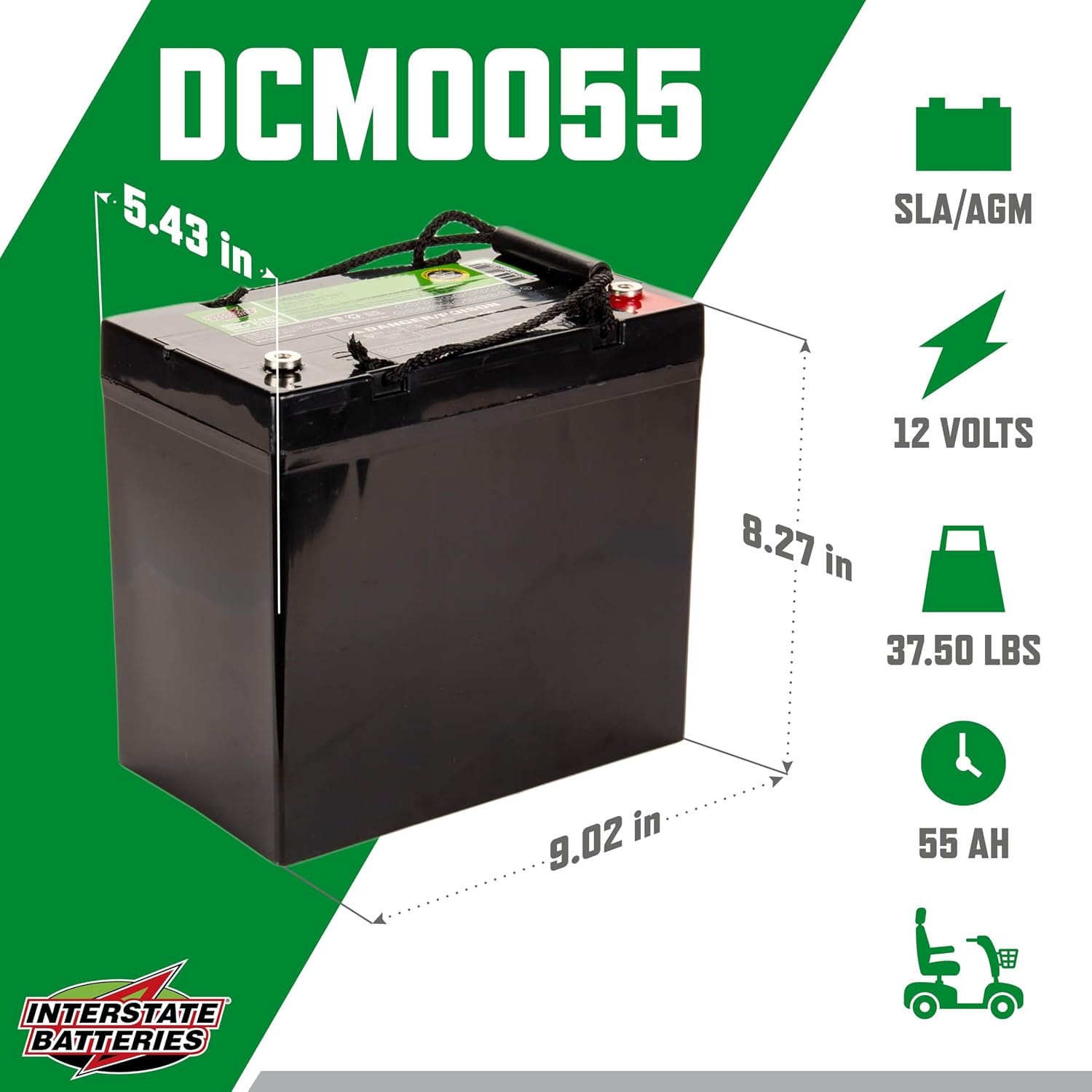 Interstate Batteries 12V 55Ah Deep Cycle Mobility Battery Group 22NF VRLA SLA AGM (Insert Terminal) Rechargeable Replacement for Wheelchairs, Scooters, ATVs, Solar Power (DCM0055)