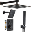 Oil Rubbed Bronze Thermostatic Shower System with Wall Mount 12-Inch Rainfall Shower & 6-Inch High Pressure Shower Head, Dual Shower Heads Set with Handheld Sprayer, Full Shower Faucet Combo