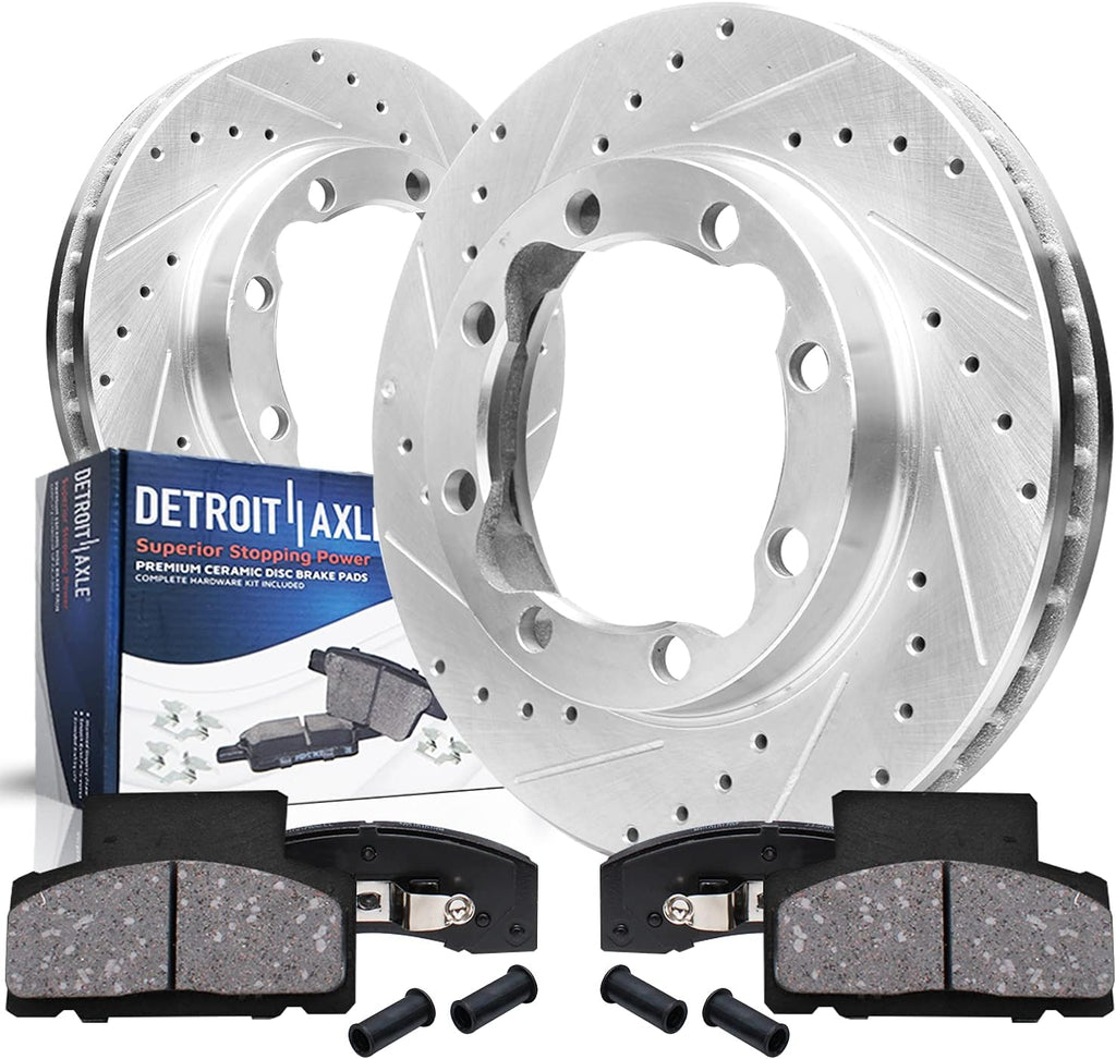 Detroit Axle - Front Brake Kit for 1994-1999 Dodge Ram 2500 RAM 3500, 90-00 Chevy GMC K3500 Drilled & Slotted Disc Brake Rotors Ceramic Brakes Pads 1995 1996 1997 1998 Replacement