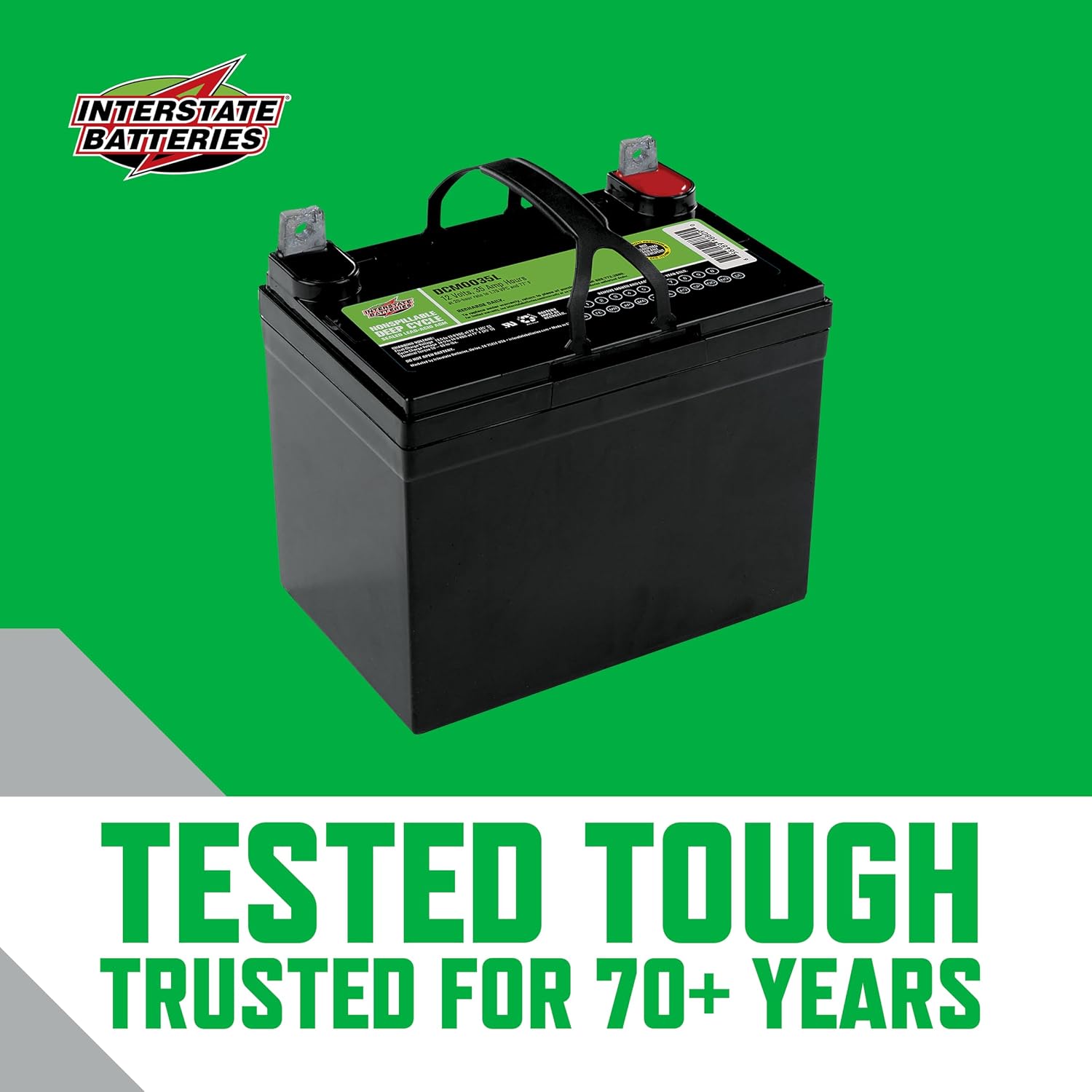 Interstate Batteries 12V 35Ah Deep Cycle Mobility Battery (Group U1 or GT9L) VRLA SLA AGM (L Terminal) Rechargeable Replacement for Scooters, Medical Devices, Wheelchairs (DCM0035L)