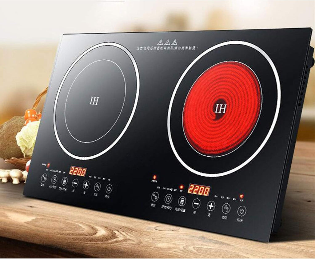 DYRABREST Electric Double Induction Cooktop,110V LCD Display Induction Hot Plate with 8 Levels Firepower and Multiple Cooking Modes,Far Infrared Heating Countertop Burners for Home (type 1)