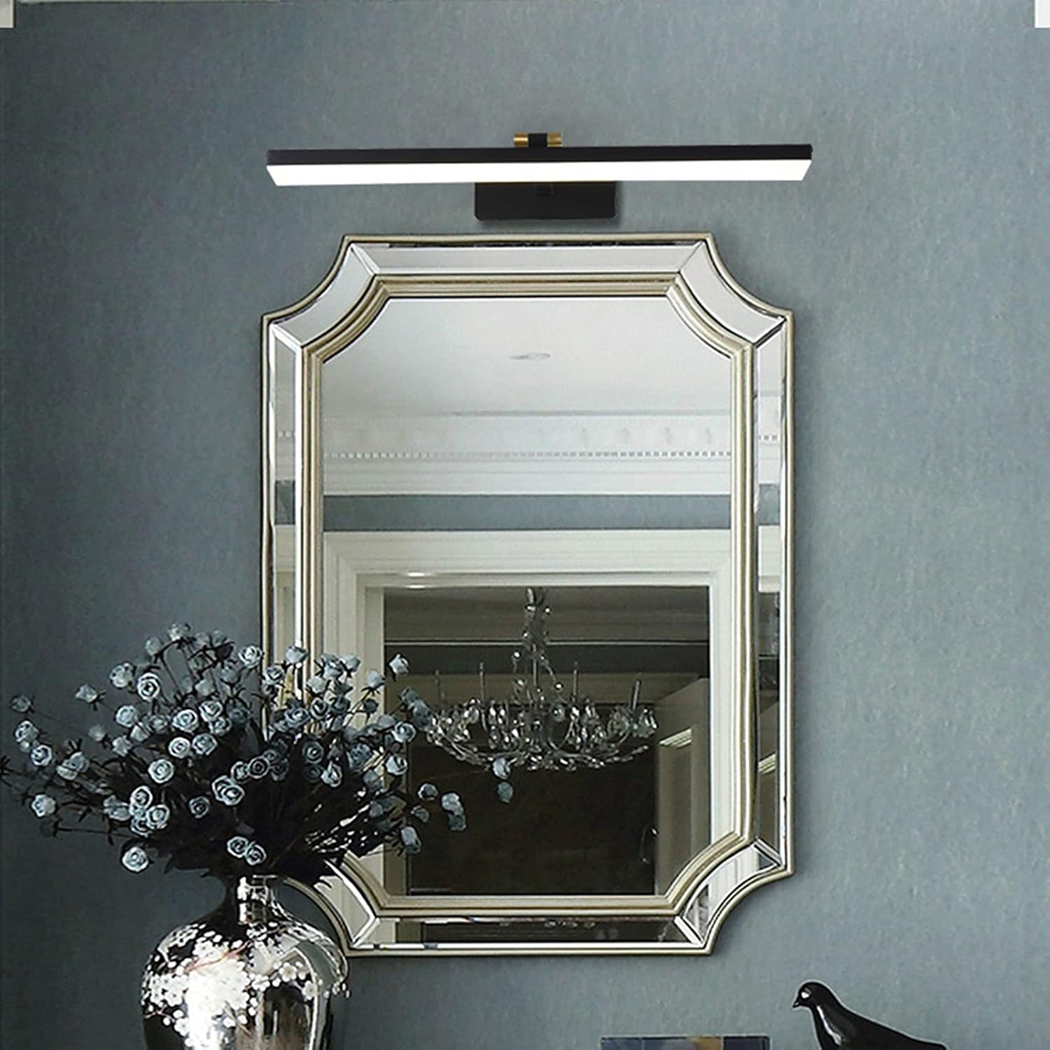 Mirror Light Simple Modern Led Mirror Front Lights European Style Black Wrought Iron Acrylic Art Bathroom Dressing Table Waterproof Fog Cabinet Lamp Bedside Wall Light, 57cm ,Modern Wall Sconces
