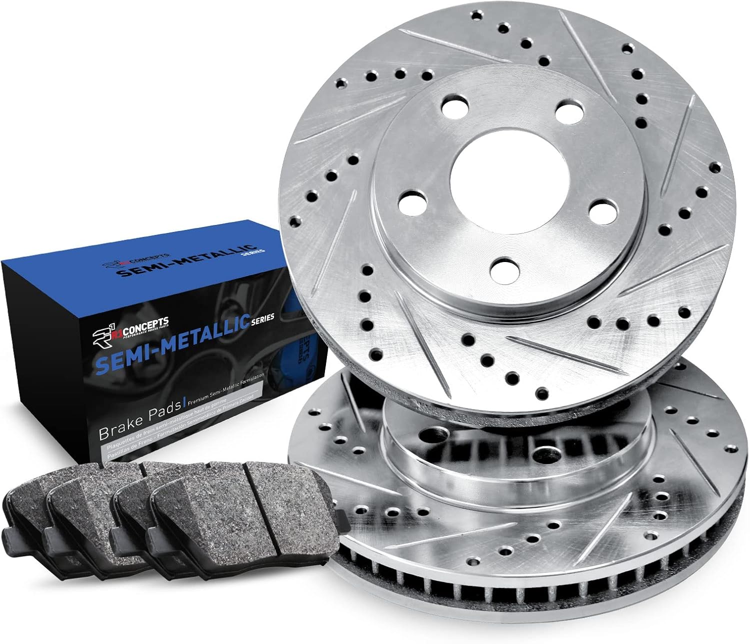 R1 Concepts Front Brake Kit Fits 2009-2011 Audi A4; 2010-2011 Audi A5; 2008-2009 Audi A5| Semi Met Brake Pads and Drilled Slotted Brake Rotors| 12.6' Front