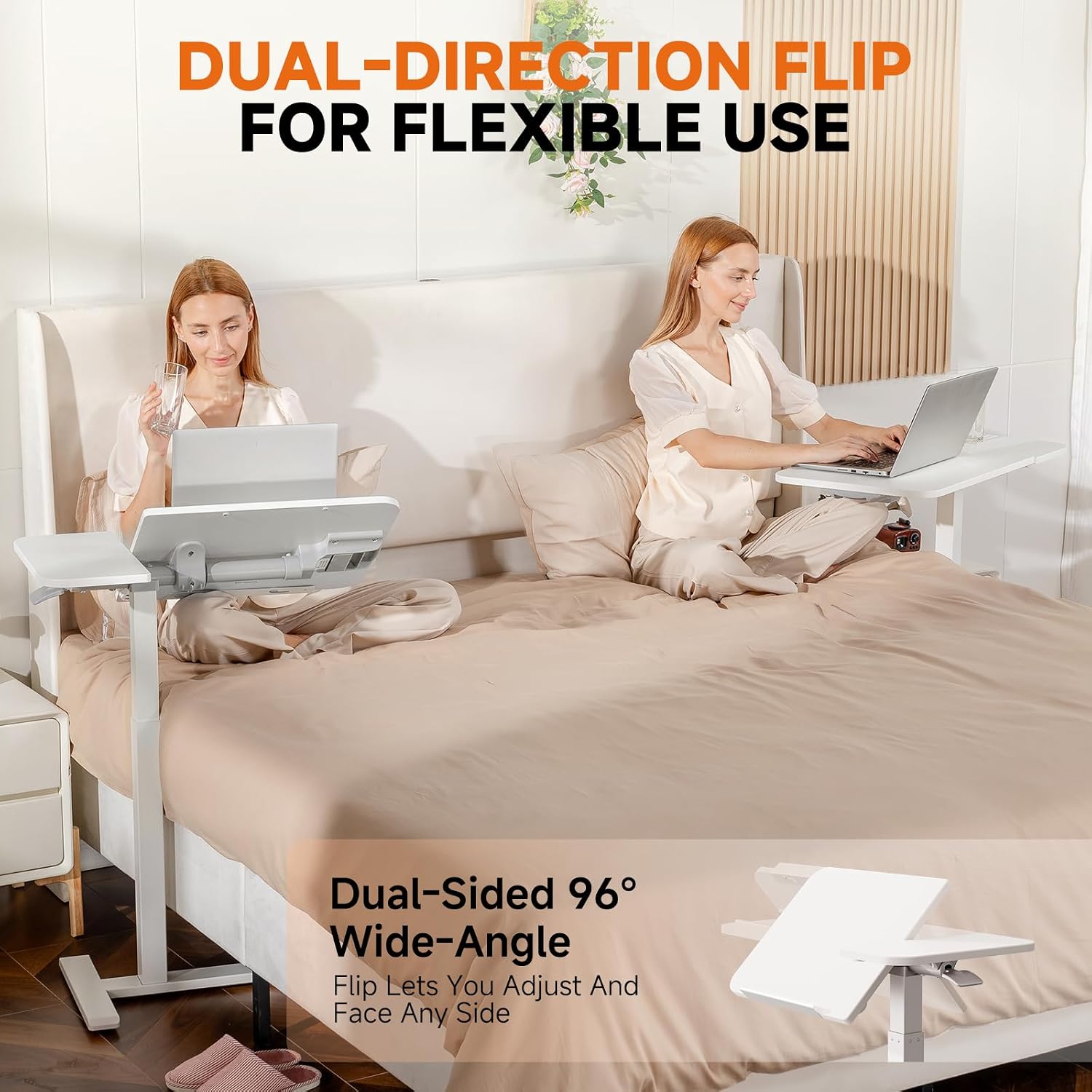 COMHOMA Tiltable Mobile Small Standing Desk, Pneumatic Adjustable Height Overbed Bedside Table with Wheels, Sit Stand Portable Rolling Laptop Desk Computer Workstations, White