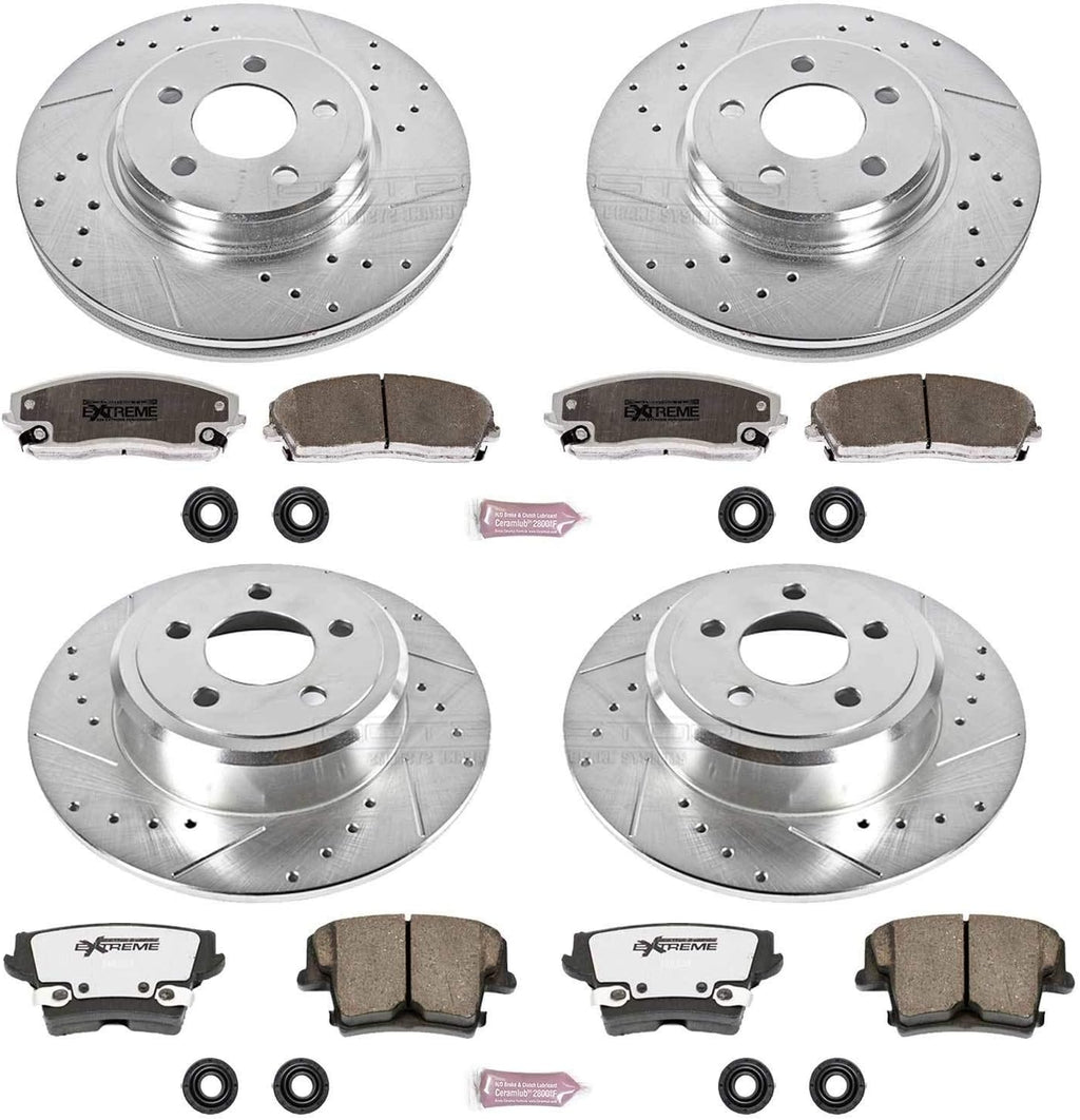PowerStop Front and Rear Brake Kit for Chrysler 300 2005-23 |Dodge Challenger 2009-23 |Charger 2006-23 - Carbon-Fiber Ceramic Z26 Brake Pads + Drilled & Slotted Rotors Upgrade, K1715-26