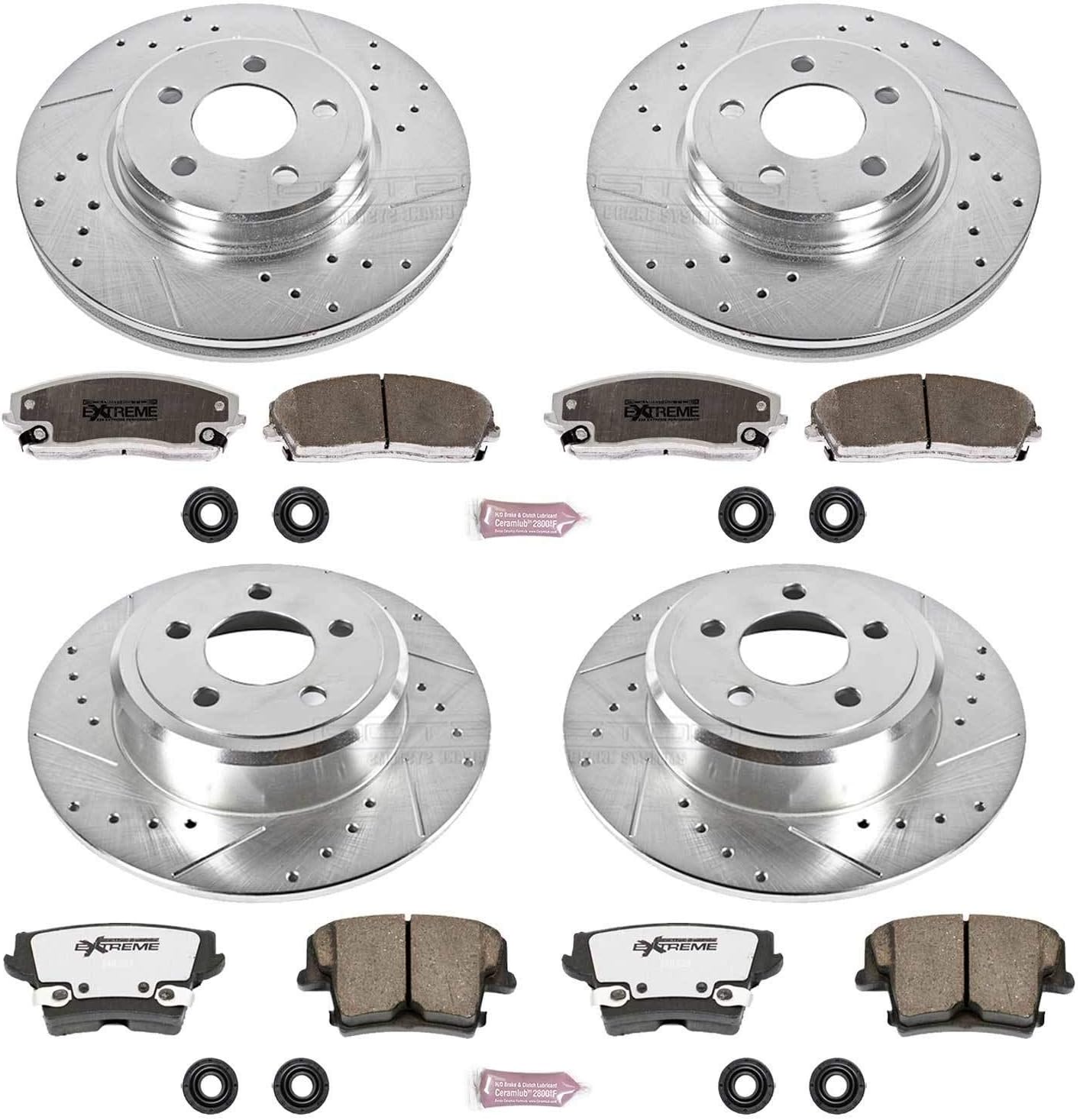 PowerStop Front and Rear Brake Kit for Chrysler 300 2005-23 |Dodge Challenger 2009-23 |Charger 2006-23 - Carbon-Fiber Ceramic Z26 Brake Pads + Drilled & Slotted Rotors Upgrade, K1715-26