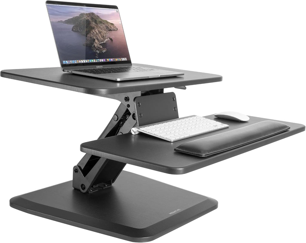 Mount-It! Compact Standing Desk Riser, Height Adjustable Desktop Sit Stand Workstation with Gas Spring, Tabletop Stand Up Desk with Keyboard Tray, Black