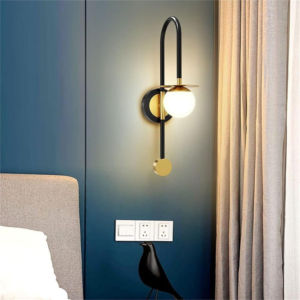 Modern Wall Sconces, Indoor Decor Black Wall Lamps for Bedroom, Tri-Color Dimmable Metal Wrought Iron Spherical Wall Light Fixtures, for Living Room Cafe Bathroom