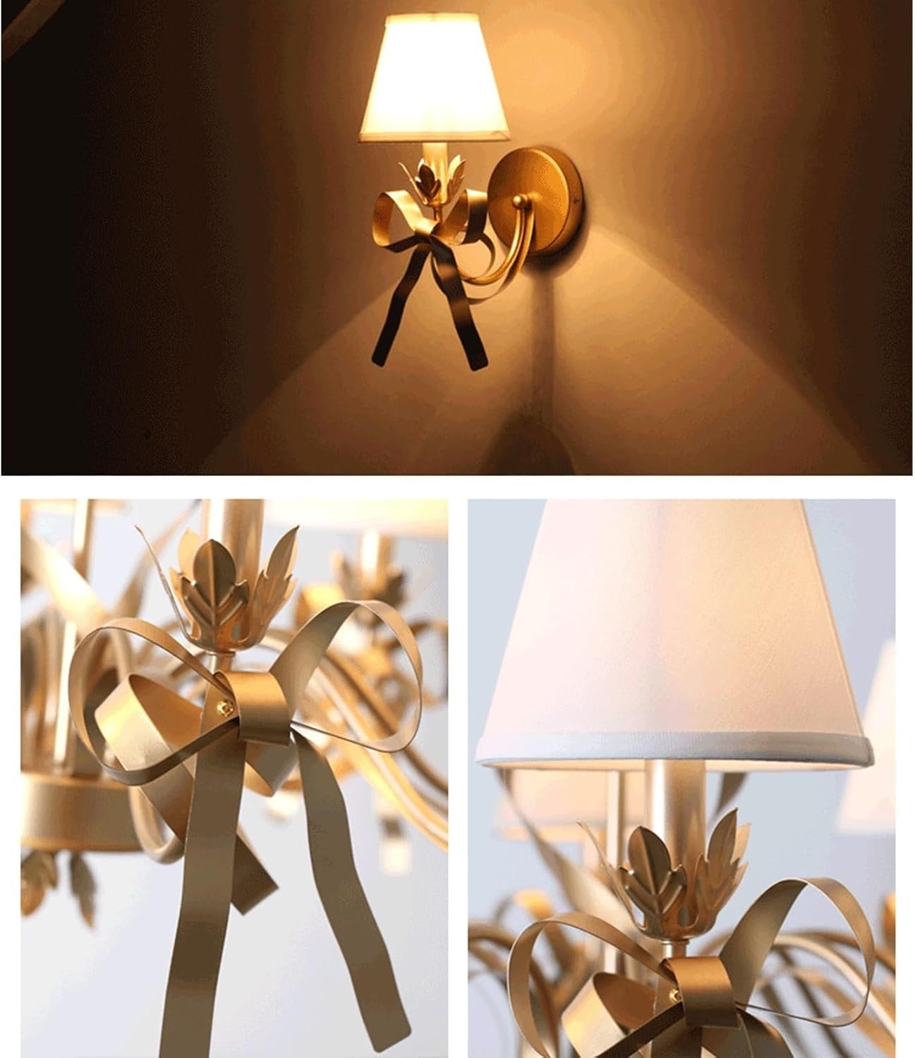 Modern Wall sconces Lights ing Fixtures Creative Bow Ties Wrought Iron Fabric Lampshade Lamp Mounted ing Fixture for Bedroom Living Room Aisle 's Room Bathroom Vanity Mirror (C