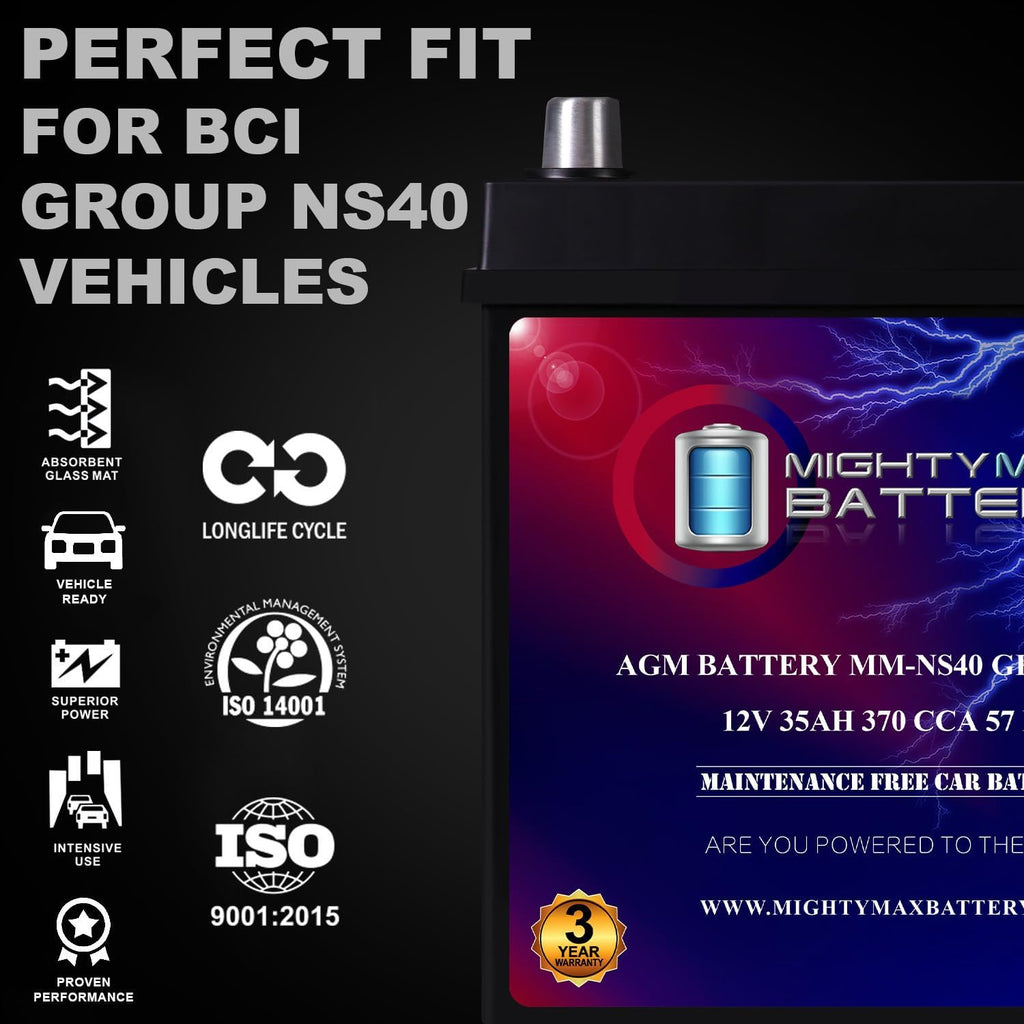 Mighty Max Battery MM-NS40 Start and Stop Car BCI Group Size NS40 12V 35Ah, 57RC, 370 CCA Rechargeable AGM Car Battery