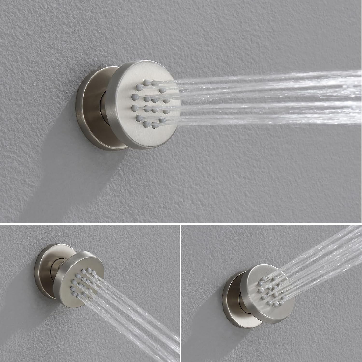 Iriber Brushed Nickel Round Rain Shower System with 4 PCS Body Jets 3 Function Shower Faucet Set Contain 12 Inch Shower Head and Handheld Wall Mounted Pressure Balance Shower Trim Kit (Valve Included)