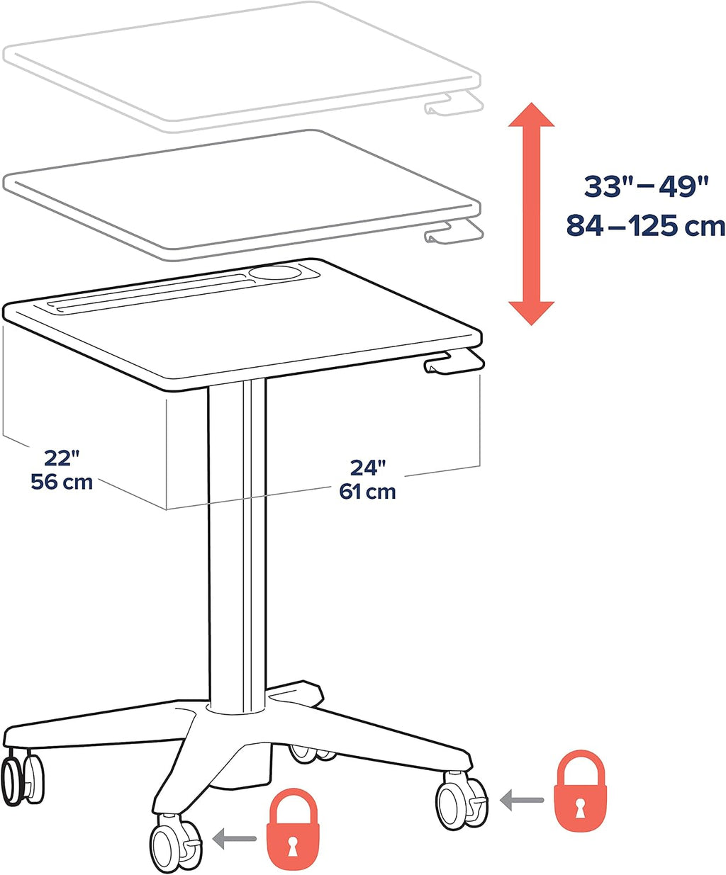 Ergotron – LearnFit Mobile Standing Desk, Adjustable Height Small Rolling Laptop Computer Sit Stand Desk with Wheels for Classroom, Office, Medical or Home Use – Adjusts from 33 to 49 Inches – Grey