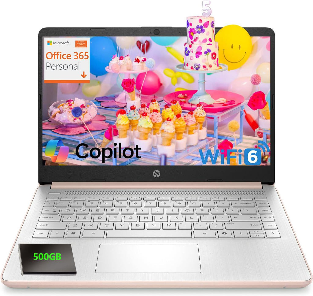 HP Pavilion Laptop 2026 Notebook for Students & Remote Work, Intel N150, 128GB Storage, 500GB External HDD, Lightweight, Long Battery Life, Wi-Fi 6, 1 Year Office 365, Win 11 Home S, Pink