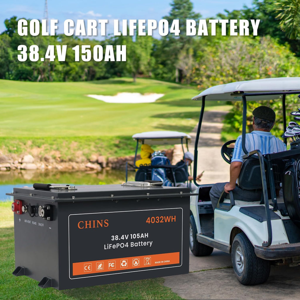 CHINS 36V Lithium Golf Cart Battery, 200A BMS - 1000A Peak Current, with Touch Monitor & Mobile APP, 4000+ Cycles 36V 105AH Lithium Battery with 25A Charger, Perfect for Golf Carts, Trolling Motor