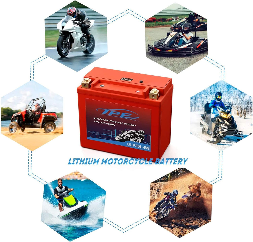 YTX20L Lithium Battery 12V 9Ah 620CCA LiFePO4 Motorcycle Battery, High Power, Lightweight, Maintenance Free, Replaces