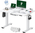 FLEXISPOT EN2 Whole-Piece Standing Desk with Clamp Power Strip, 48 x 30 Electric Stand Up Height Adjustable Desk with Cable Management (White Frame + 48' Marble Gray Top, 2 Packages)