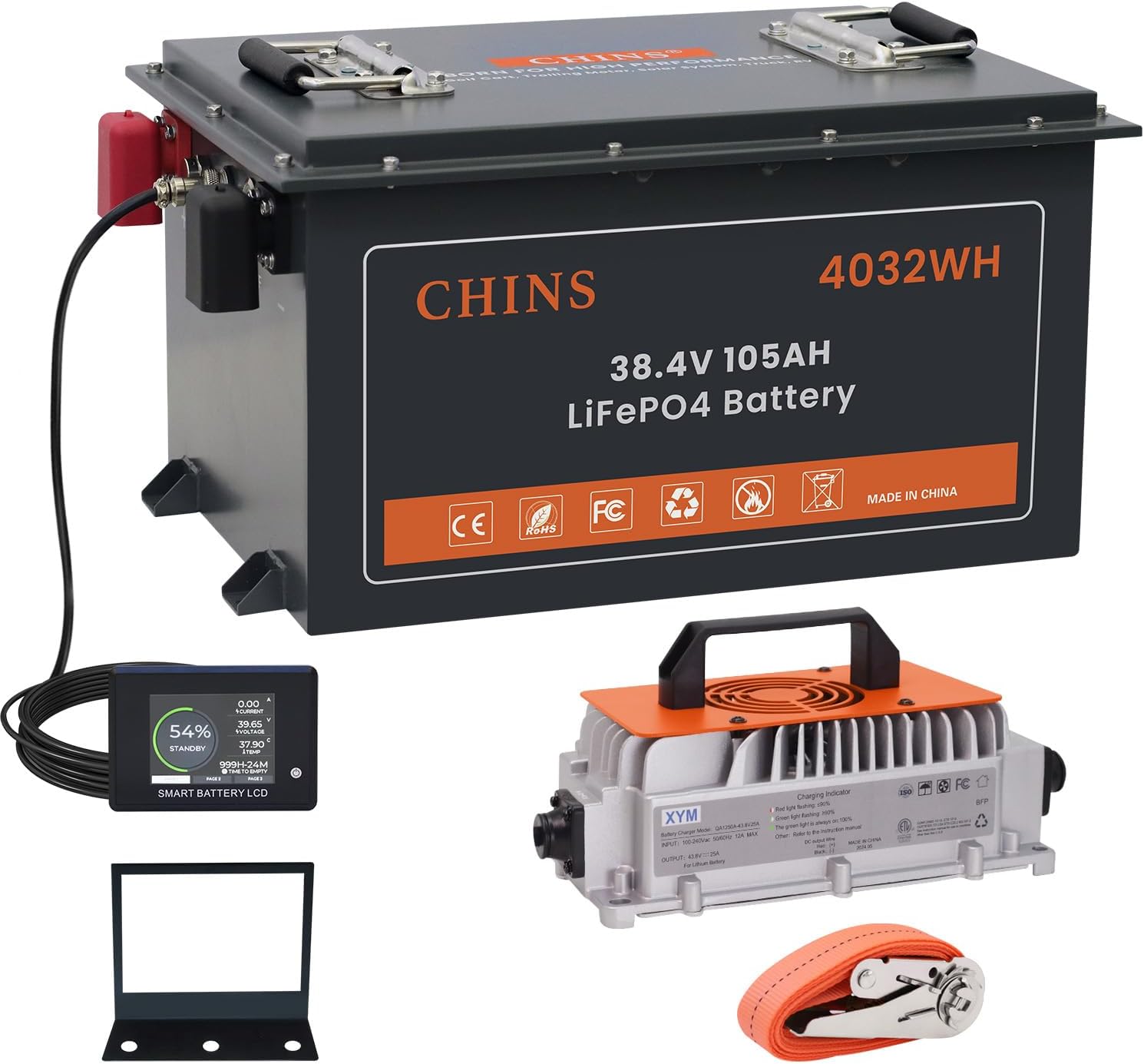 36V Lithium Golf Cart Battery, 200A BMS - 1000A Peak Current, with Touch Monitor & Mobile APP, 4000+ Cycles 36V 105AH Lithium Battery with 25A Charger, Perfect for Golf Carts, Trolling Motor