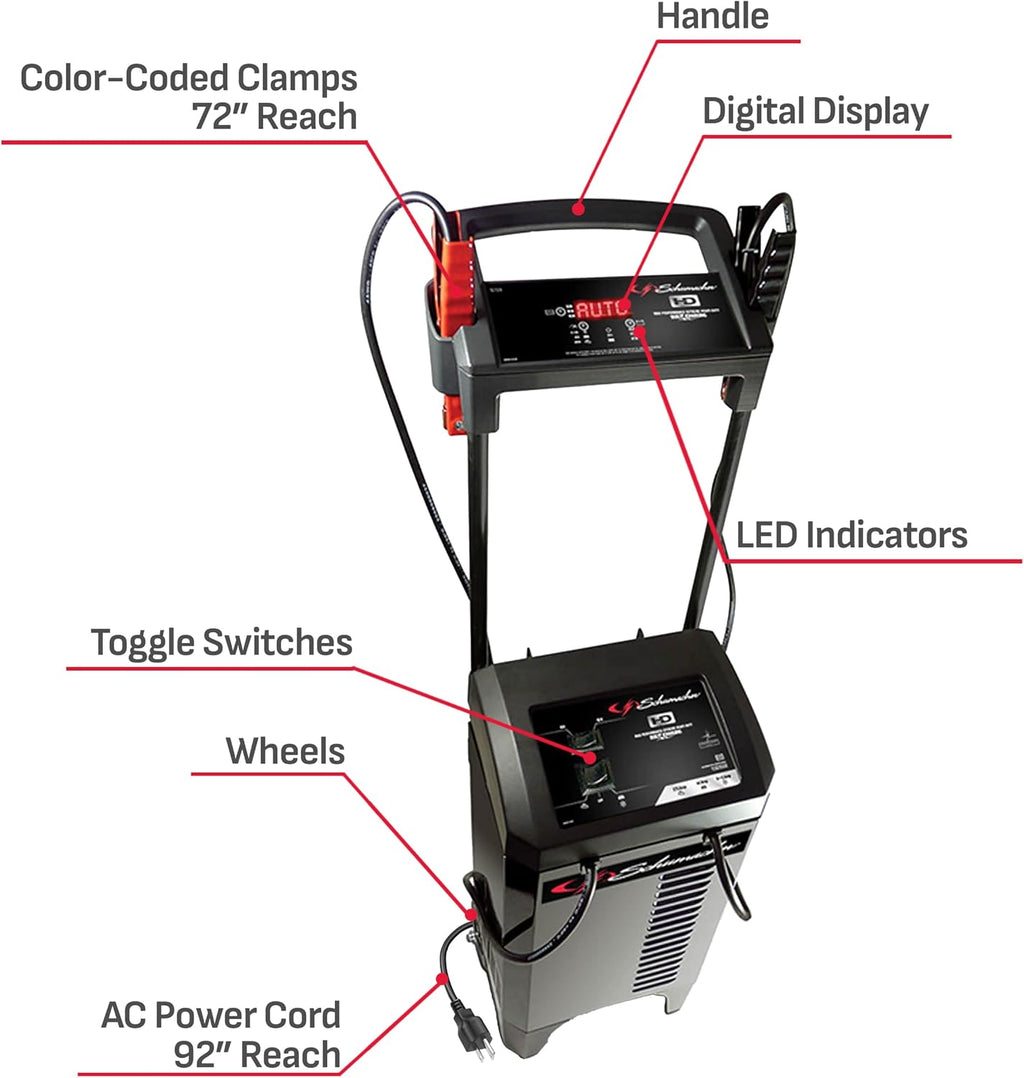 Schumacher Electric Wheeled Automatic 6A Car Battery Charger and 275A Engine Starter, 6-in-1 Solution, Maintainer, 40A Boost, for 6V/12V Power Sport, Automotive, and Marine Batteries, SC1326