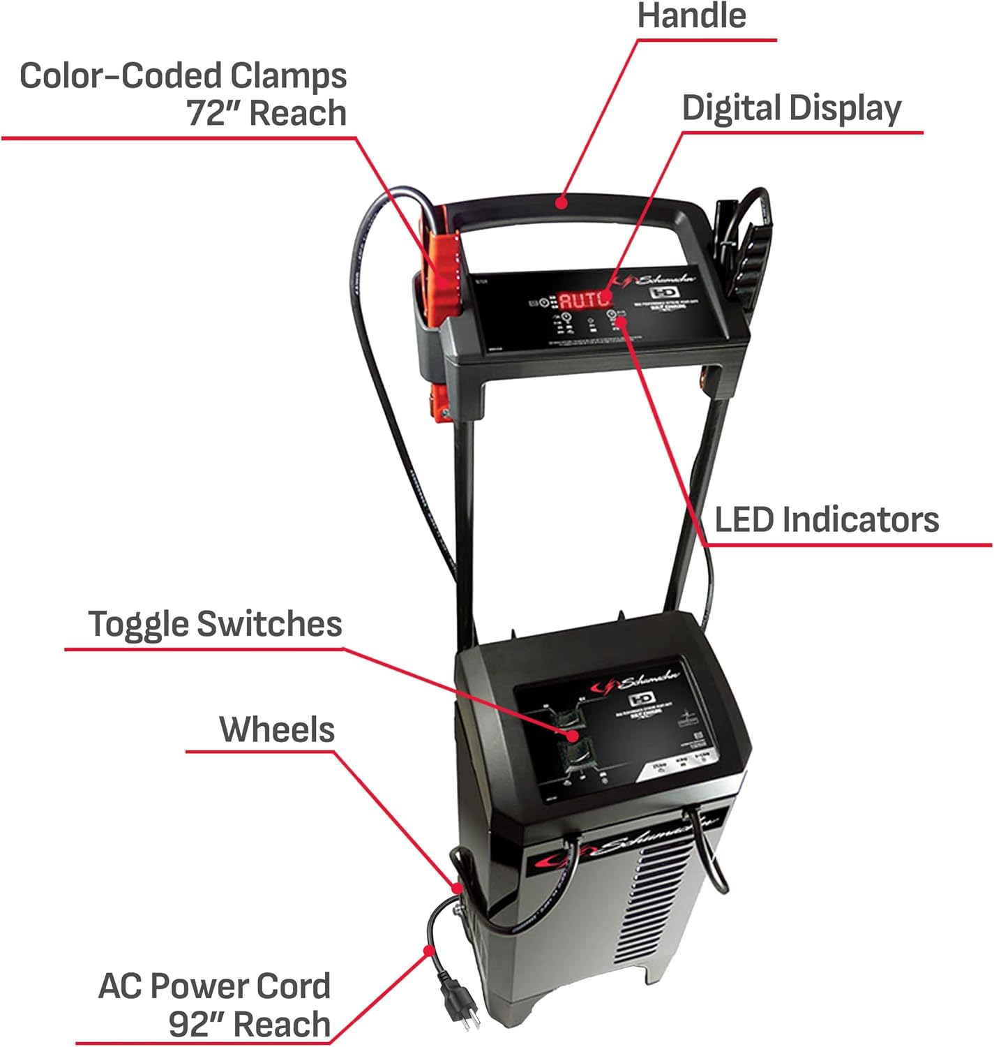 Schumacher Electric Wheeled Automatic 6A Car Battery Charger and 275A Engine Starter, 6-in-1 Solution, Maintainer, 40A Boost, for 6V/12V Power Sport, Automotive, and Marine Batteries, SC1326