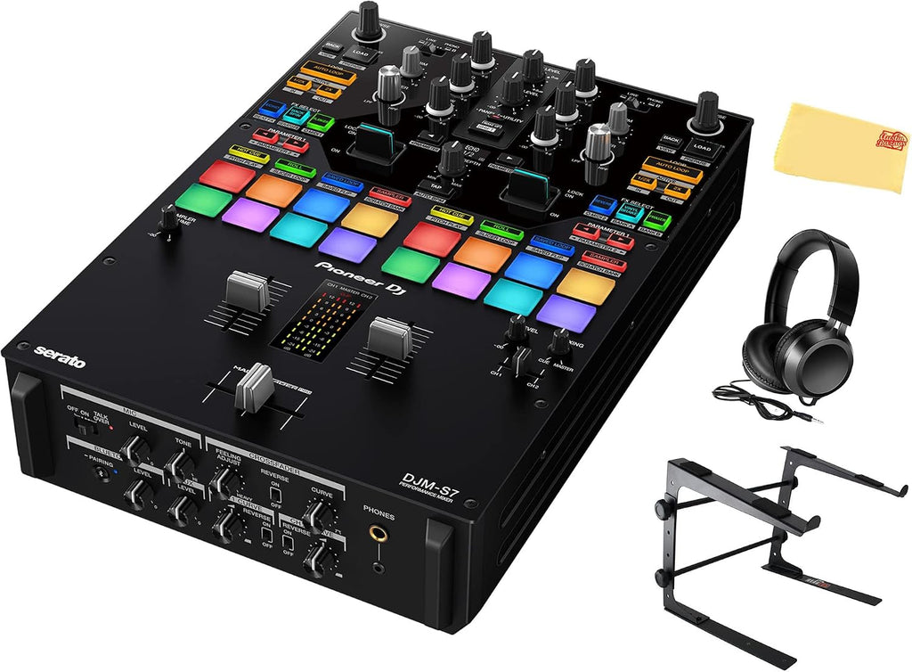 Pioneer DJM-S7 DJ Mixer - Bundle with Stand, Headphones, and Austin Bazaar Polishing Cloth