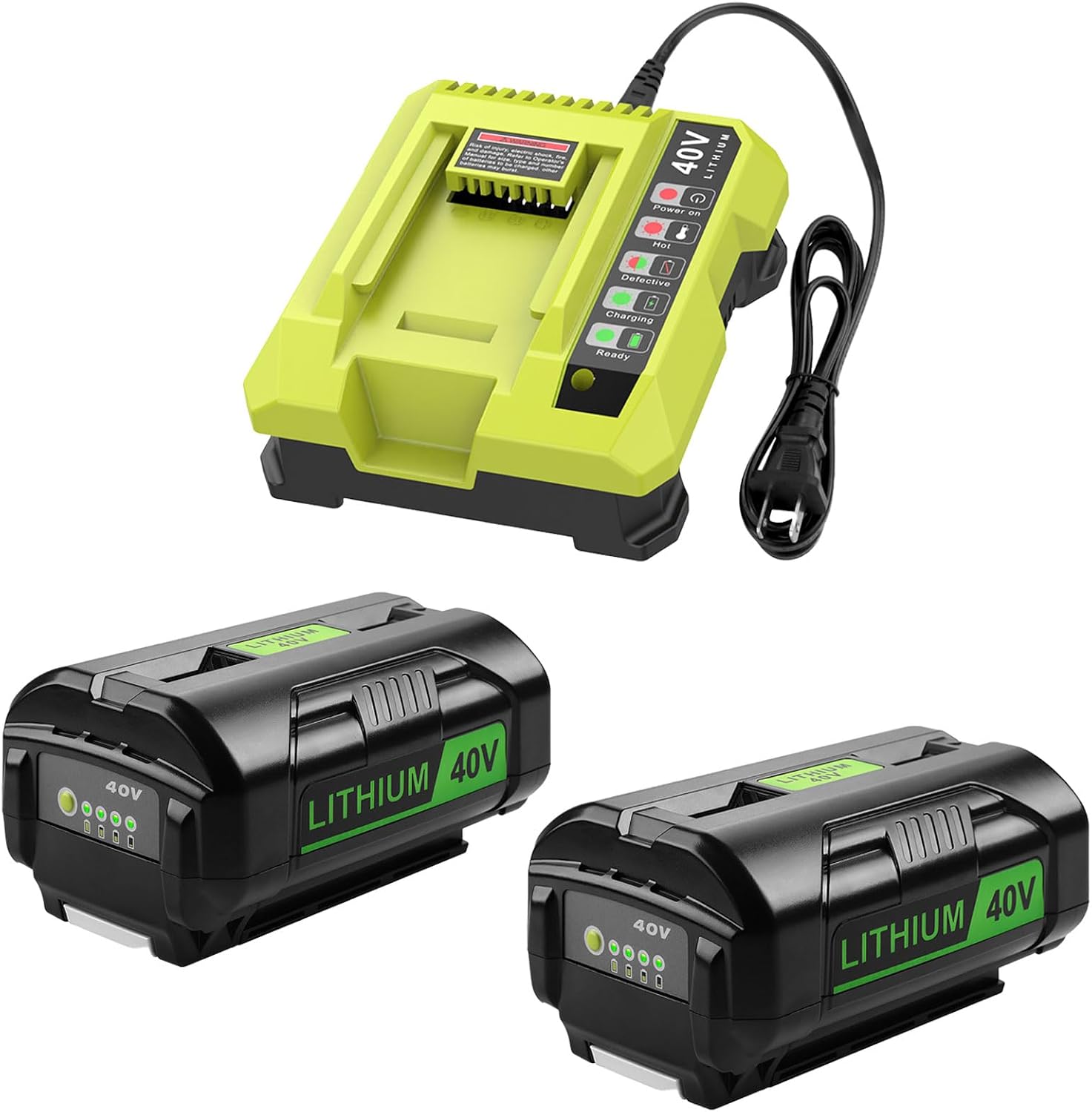 2 Packs 6.5Ah OP40601 Battery and OP401 Charger Replacement for Ryobi 40V Battery and Charger Combo Compatible with Ryobi 40 Volt Battery OP4026 OP40601 OP4050A OP4040 OP4050