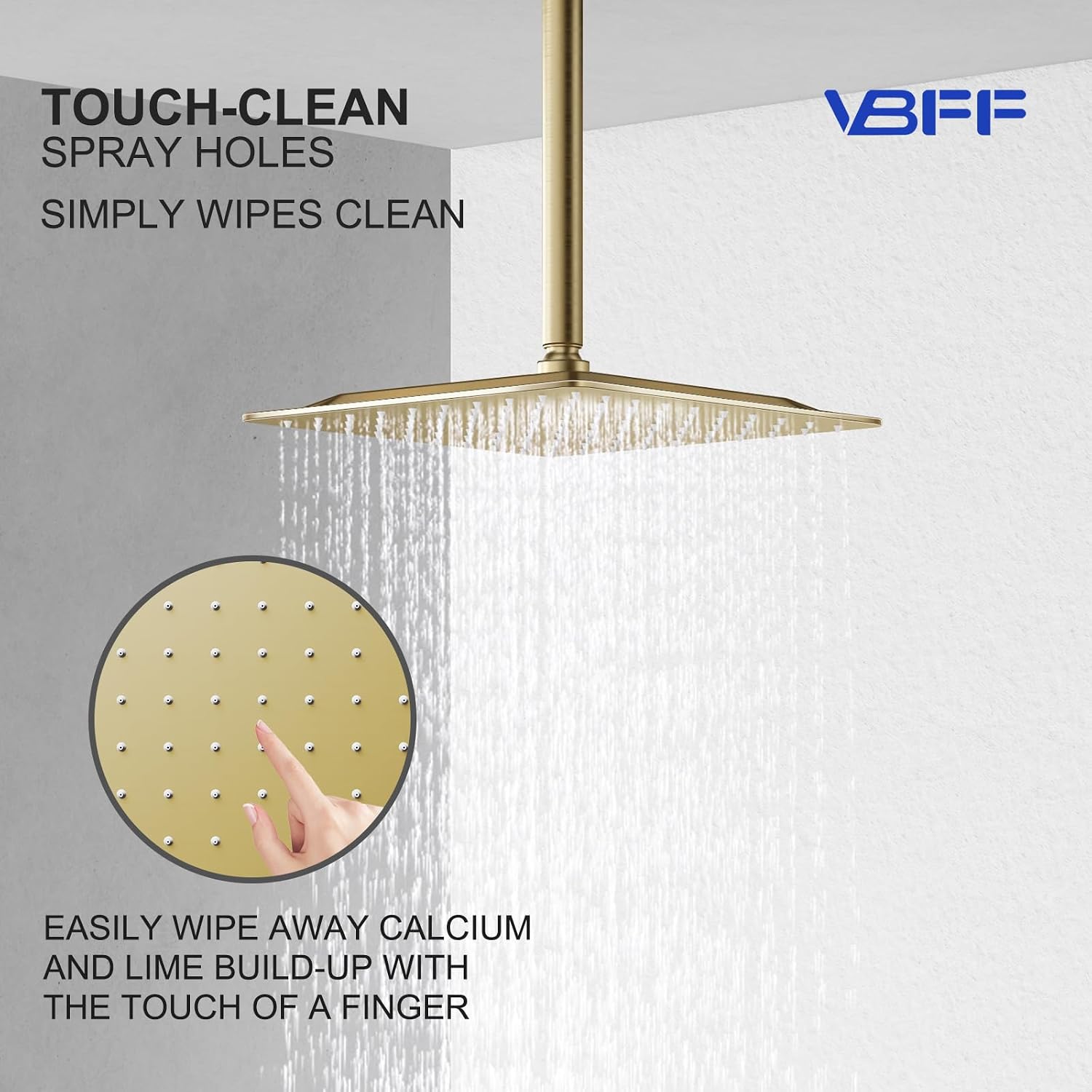 VBFF-Shower Head,rain shower head, 8 inch- Square Shower Head, 1.8 GPM Flow Rate, rainfall showerhead,VBFF07 (Brushed Gold)