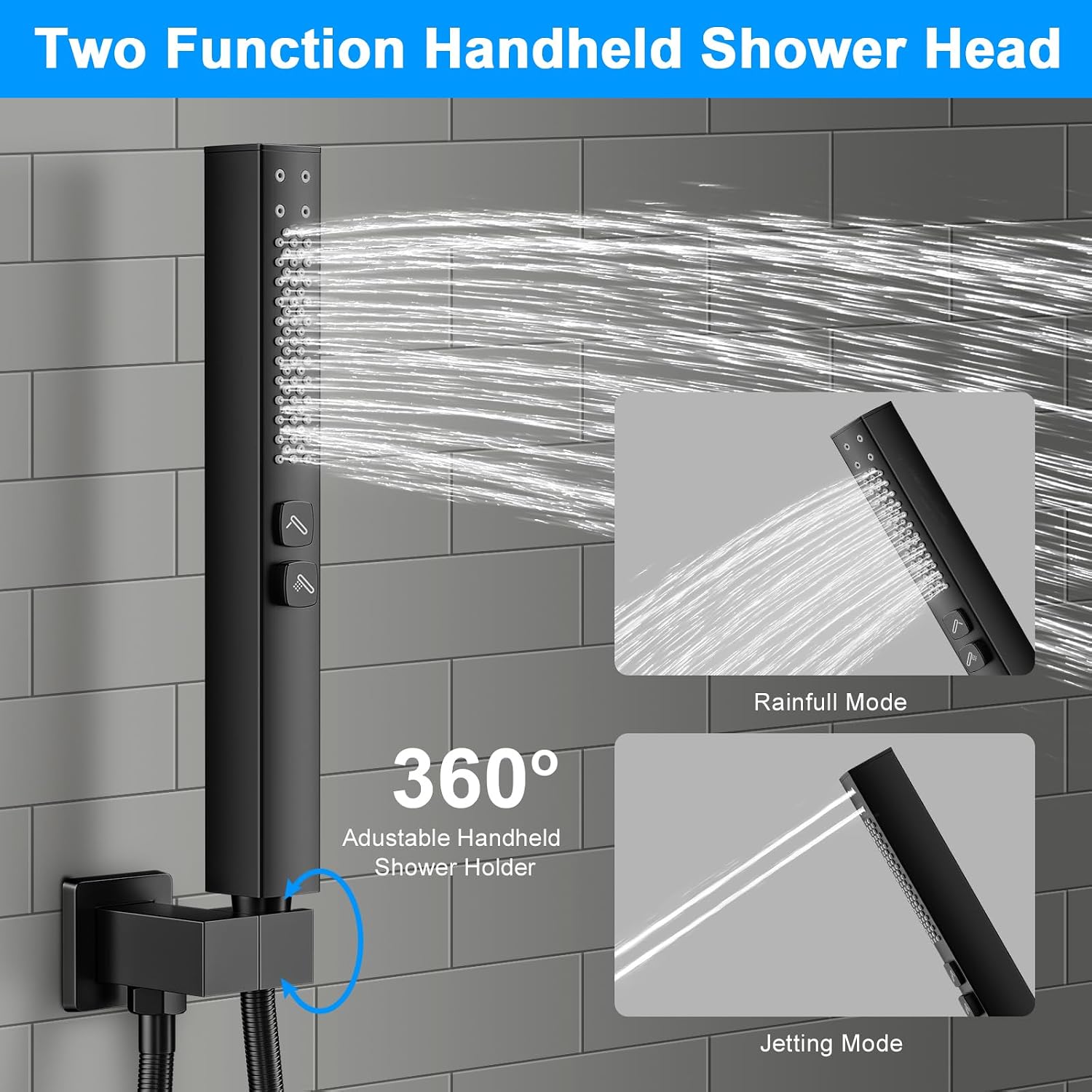 Shower Faucet Set, 3-Setting Push Button Matte Black Shower System, 12 Inch Ceiling Mounted Shower Head, 6 Inch Wall Mounted Rain Shower Head with 2 in 1 Handheld Spray, Shower Valve Trim Kit