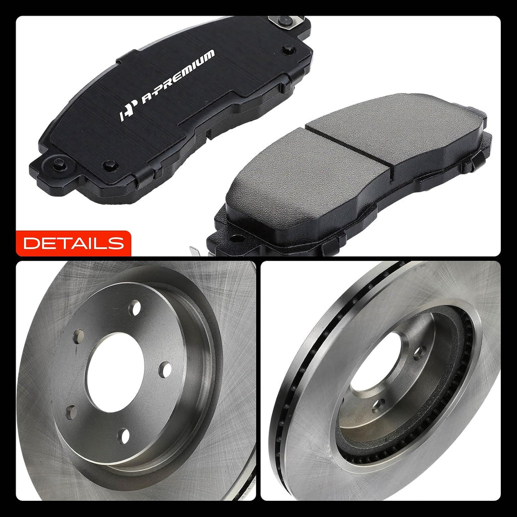 A-Premium 11.65 inch(295.91 mm) Front Vented Disc Brake Rotors + Ceramic Pads Kit Compatible with Select Nissan Models - Altima 2014 2015 2016 2017 2018 2019, 6-PC Set