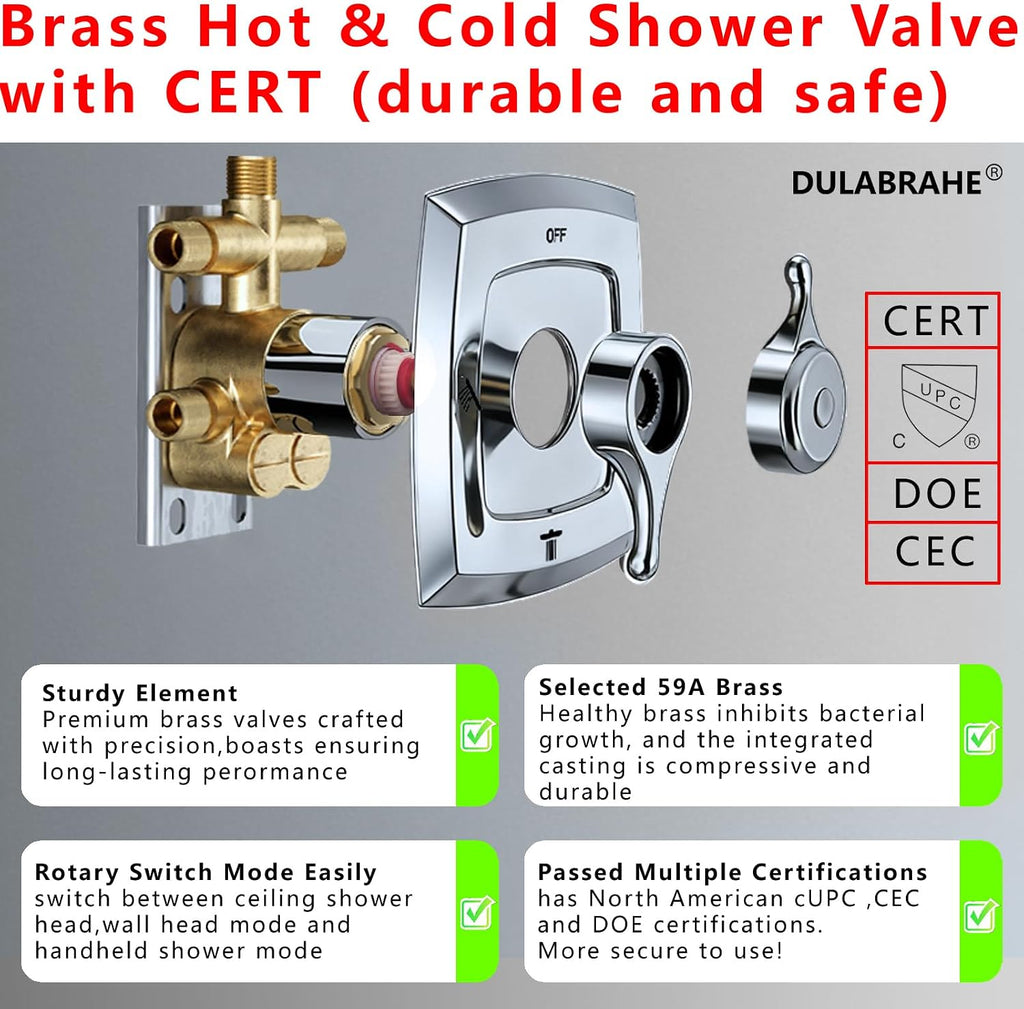 14 X 20 Inch Ceiling LED Rain Shower Head, Dual Rainfall Smart Shower System Set With 8 Inch Wall Head For Two People (Chrome Polished)