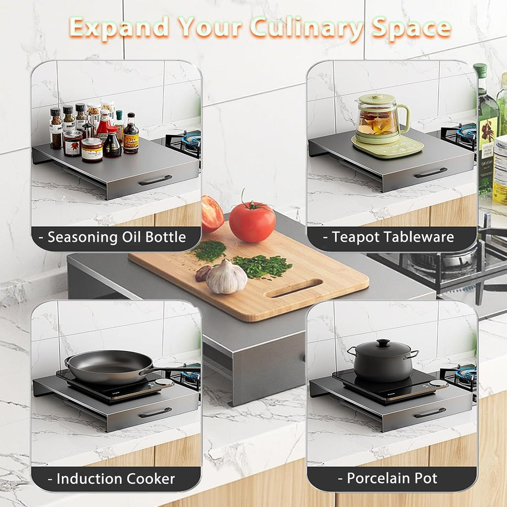 Carbon Steel Cooktop Cover, Noodle Board Stove Covers for Electric Burner, Induction Cooker Stand Kitchen Suitable Utensils(White,40x35x7cm(16x14x3in))