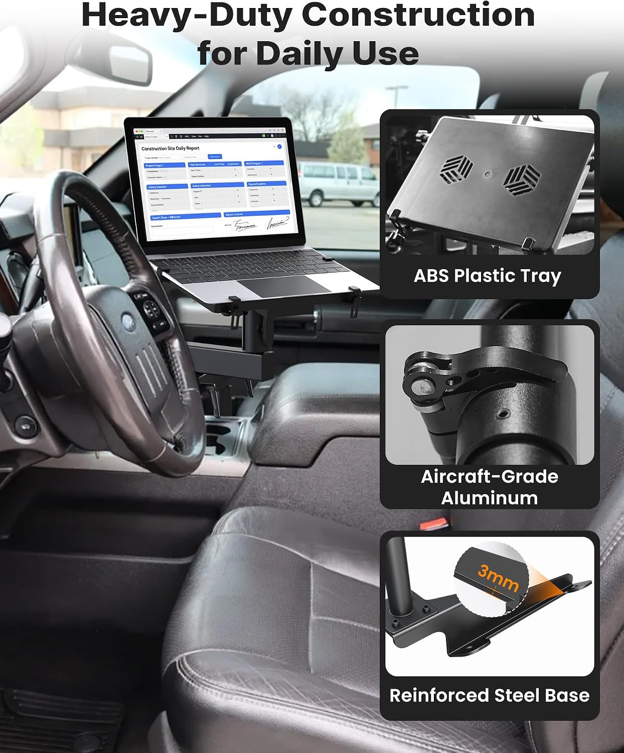 MELIPRON Truck Laptop Mount Fit for Ford F250-F750 1999-2026, Ford Excursion 2000-2005, No-Drilling Vehicle-Specific Laptop Holder with Cooling Fan Adjustable Height for Work on The Go