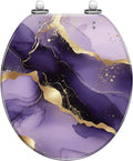 Round Toilet Seat Purple marble gold stripes alcohol ink Luxury violet black watercolor Resin Toilet Seat Slow Quiet Close Lid with Quick-Release Hinges Cover Bumpers Easy to Clean Install