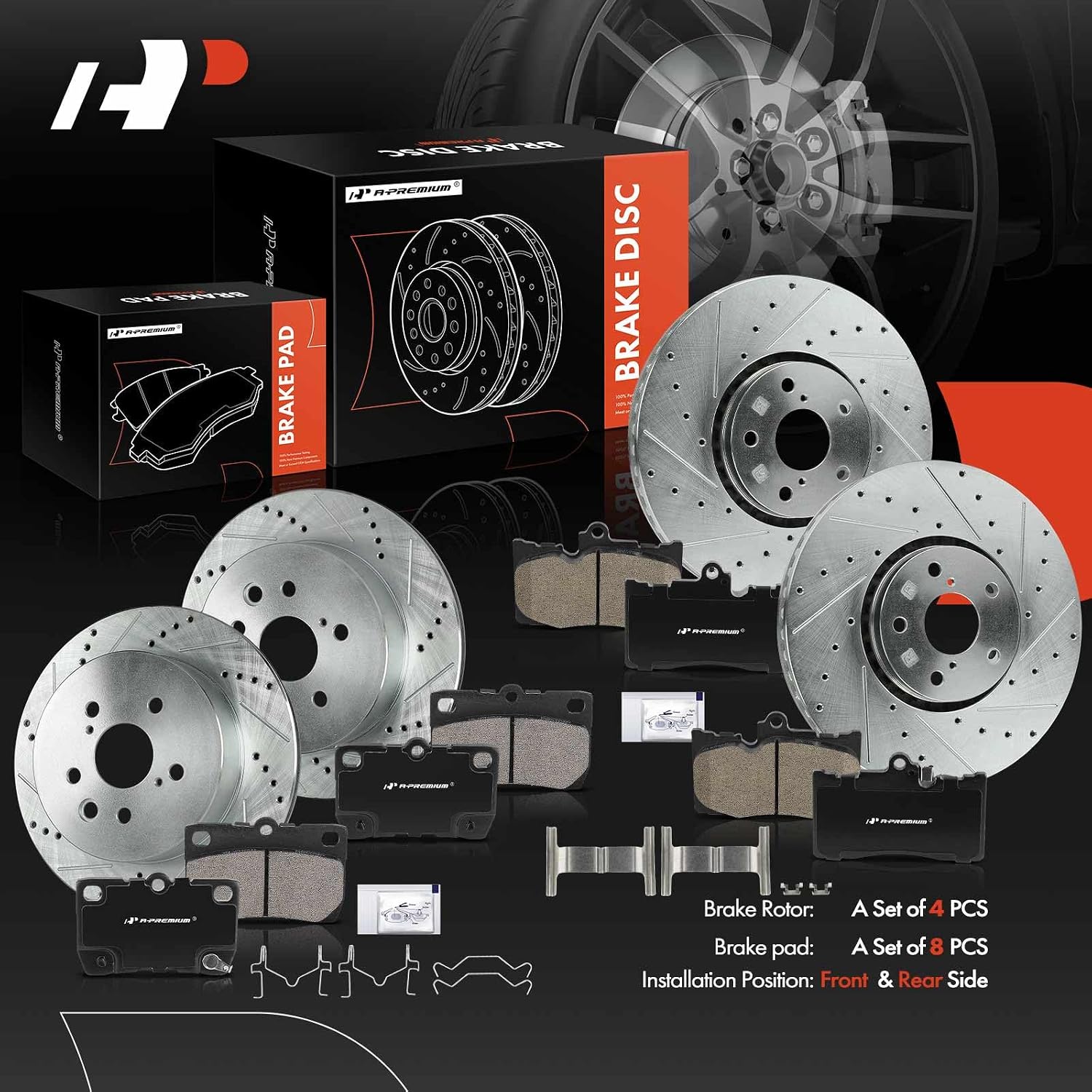 A-Premium Front and Rear Drilled and Slotted Disc Brake Rotors + Ceramic Pads Kit Compatible with Lexus Models - IS350 2006-2009 2010-2013, GS350 2007-2008, GS350 2011, GS430, GS450h, GS460 12-PC Set