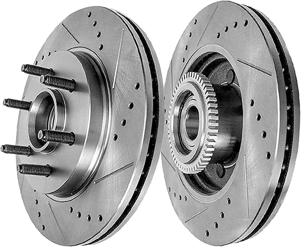 Detroit Axle - RWD Front Brake Kit for 2005-2008 Ford F-150 2006-2008 Lincoln Mark LT, 2007, Drilled & Slotted Brakes Rotors Disc Brake Caliper w/Bracket Replacement